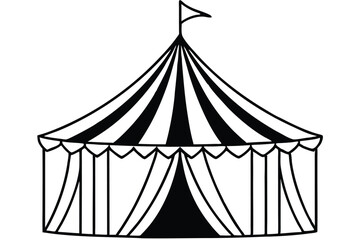 circus tent set silhouette line art vector illustration