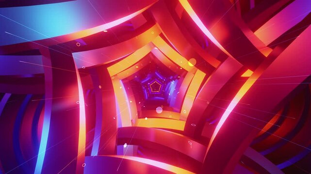 Seamless VJ loop with sharp pentagonal tunnel and glowing geometric portal for stage screens