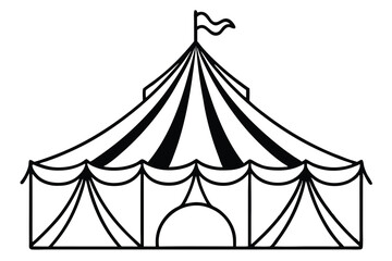circus tent set silhouette line art vector illustration