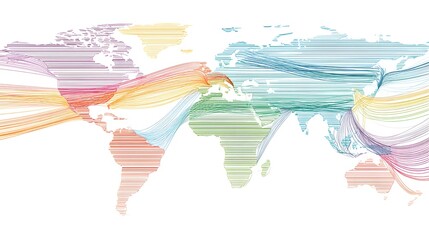 connection scene with abstract world map and flowing network lines