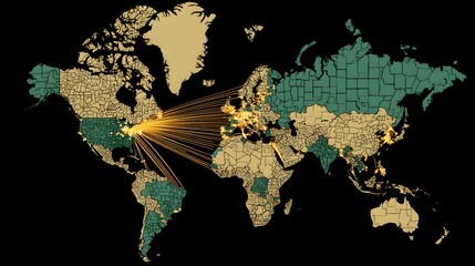 connection scene with abstract world map and flowing network lines