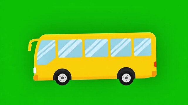 Cartoon yellow bus vehicle isolated on green screen background
