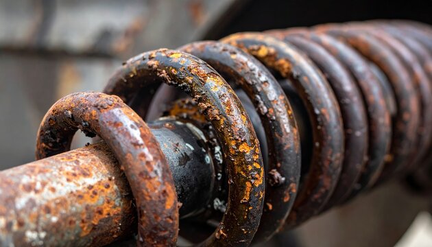 A delicious stack of grilled pork sausages and chocolate cookies rests on a rusty metal grill featuring a close up of an old rusty chain isolated on white