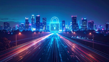 Obraz premium A vibrant Hong Kong city night view features glowing skyscrapers and urban traffic speeding along a downtown highway street under a luminous China skyline