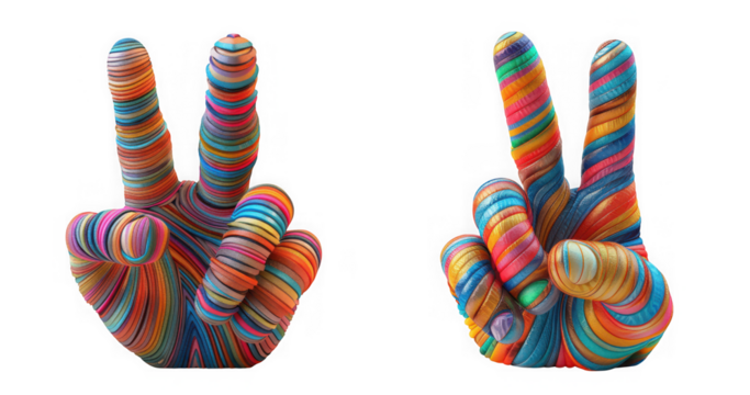 vibrant rainbow striped hands gesturing peace signs a colorful and artistic image on transparent background - Powered by Adobe