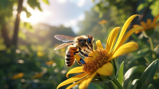Honeybee pollen basket yellow flower