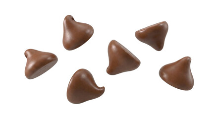 Fototapeta premium Close-up on individual delectable, mouthwatering chocolate chips in a top-down view, inviting a craving and promising moments of sweet bliss.