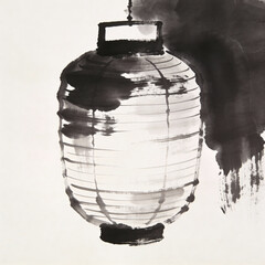 Traditional Chinese ink painting of a hanging lantern  