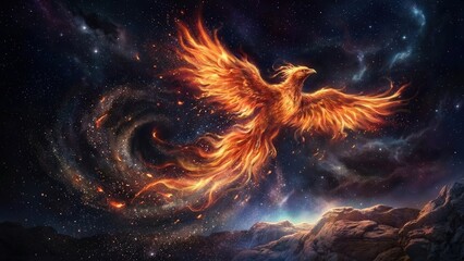 Majestic Firebird Soaring Through the Cosmos