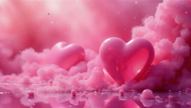 Romantic Pink Hearts in Cloudy Background for Love Celebrations