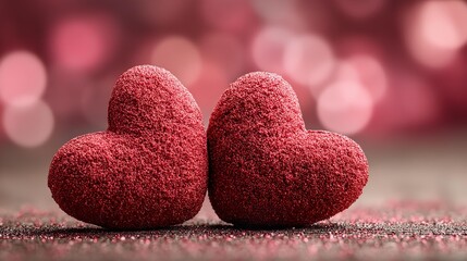 Obraz premium Two red hearts on a dark glittery background
