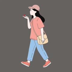 Young woman blowing kiss gesture modern flat character illustration