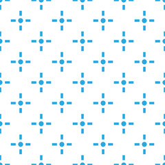 A seamless pattern of blue geometric shapes on a white background