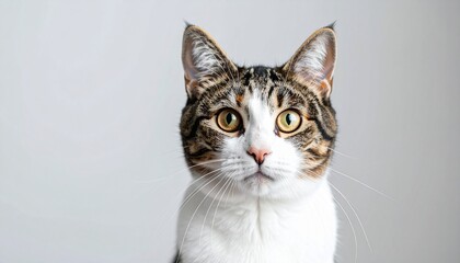 A beautiful domestic cat portrait with natural light on a clean background