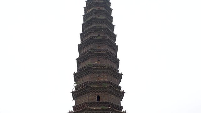 The Kaibao Temple Pagoda in the Iron Tower Park of Kaifeng City, Henan Province, China, was built in 1049 AD. It is the oldest and best-preserved glazed brick pagoda in China.