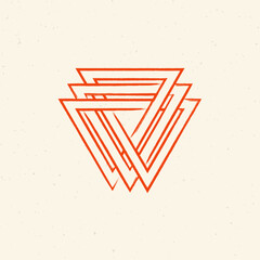 A modern geometric design featuring multiple orange triangles on a beige background