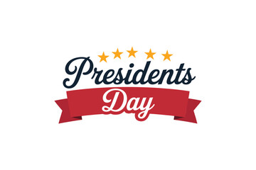 Presidents Day text with stars and red banner yellow