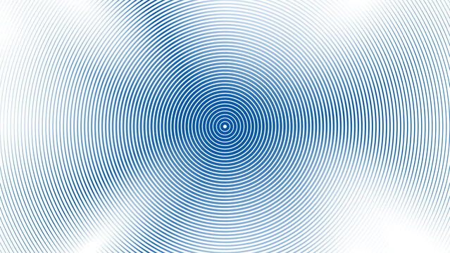 Blue concentric circular line pattern forming abstract optical background