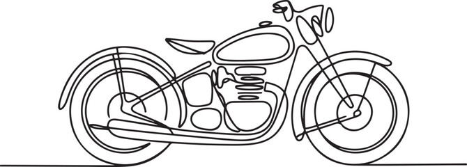 One continuous line drawing of retro old vintage motorcycle icon.one line vector illustration with out background © Misho x Mamun