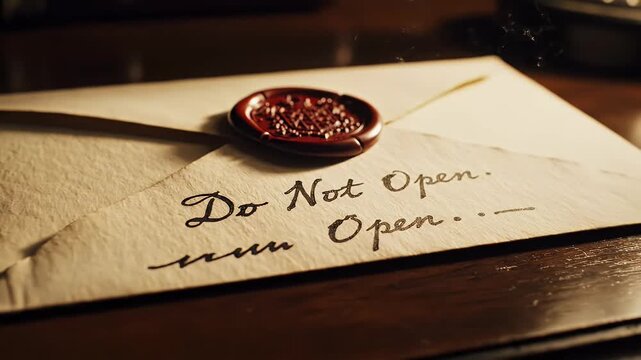 Sealed envelope with red wax stamp and handwritten message closeup