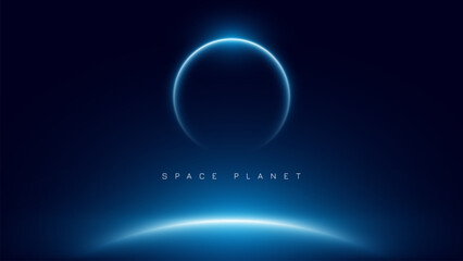 Blue glowing planet horizon in deep space abstract background concepts © King Designz