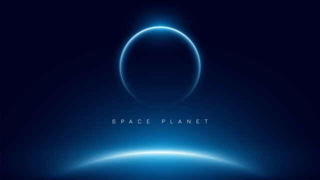 Blue glowing planet horizon in deep space abstract background concepts