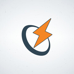 A stylized orange lightning bolt logo on a white background