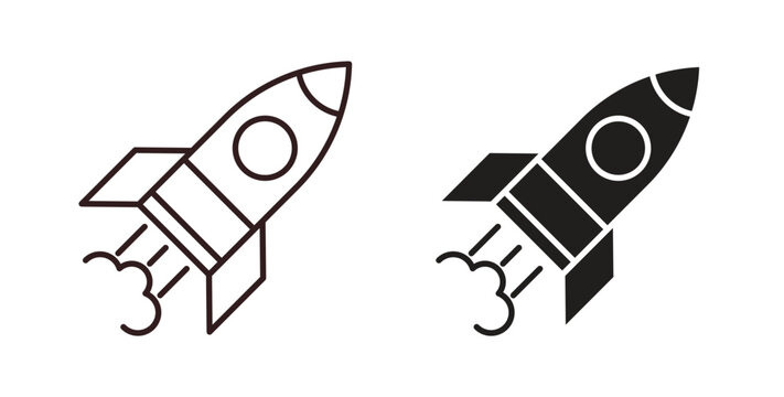 Rocket launch icons. Outline icons vector collection. flat illustrations