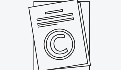 Copyright symbol on documents papers with lines black and white illustration simple design
