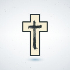 A simple cream-colored cross with a black outline and brush stroke