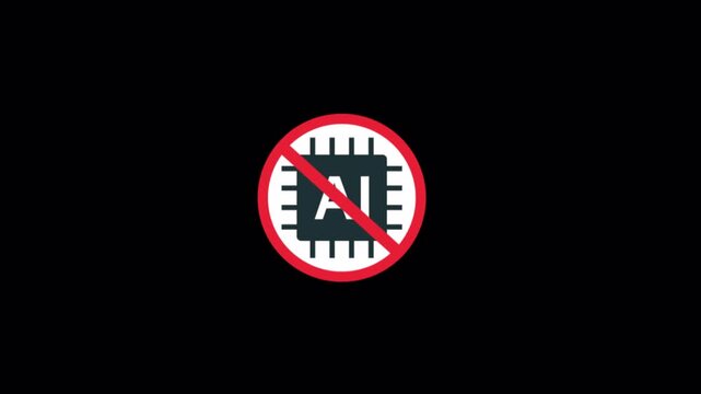 No AI Prohibition Sign. Artificial Intelligence Ban Icon Concept Animation Video - Transparent