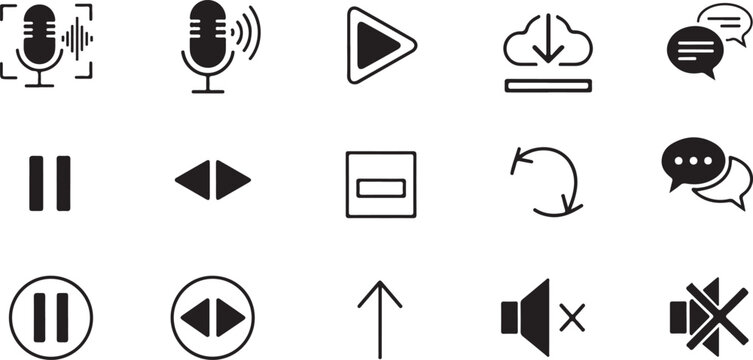 Collection of various media player and navigation icons