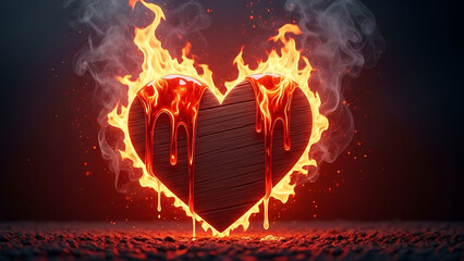 Fiery heart symbol isolated on transparent background
