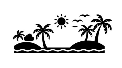Fototapeta premium Palm trees, seaside, sunset, beach icons. Black and white beach icons.