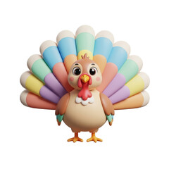 Obraz premium A cartoon turkey with colorful feathers standing in a plain environment viewed from the front