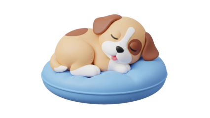 Adorable puppy sleeping peacefully on a blue cushion, a heartwarming scene of rest and relaxation for animal lovers