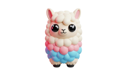 A cute cartoon alpaca with colorful bubble texture standing on a white background