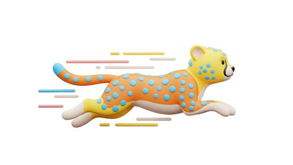 Dynamic illustration of a vibrant leopard in motion, showcasing playful spots and energetic movement from a side viewpoint