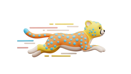 Dynamic illustration of a vibrant leopard in motion, showcasing playful spots and energetic movement from a side viewpoint