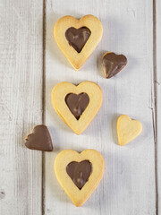 Fototapeta premium Top view of heart-shaped cookies