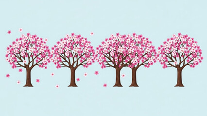 Naklejka premium Cherry Blossom Trees with Pink Flowers on Light Blue Background