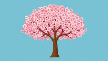 Obraz premium Pink Cherry Blossom Tree Isolated on Blue Background