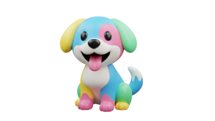 Colorful cartoon dog illustration with vibrant colors and playful expression on a clean background from a front viewpoint