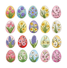Fototapeta premium Colorful floral easter eggs for a vibrant spring celebration isolated on transparent background