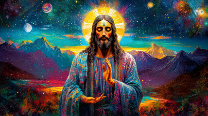 Obraz premium Intricate psychedelic image of blessing Jesus Christ