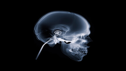 X-ray image of human skull with small brain - symbol of memory problems, low intelligence