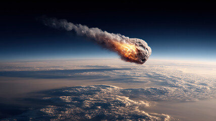 Asteroid is falling on Earth, view from the space