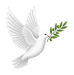 Obraz premium Dove carrying olive branch symbol of peace nature isolated on transparent background
