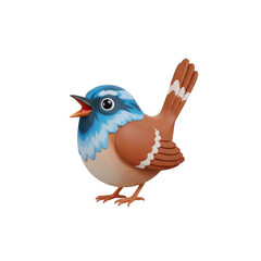 Obraz premium An illustrated bird with blue head and brown wings standing on one leg, waving the other, against a plain background.