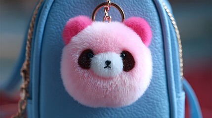 A fluffy pink teddy bear with a soft ribbon sits on a chair, a plush stuffed animal gift representing childhood love and a furry toy for a baby